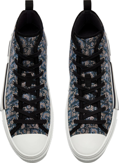Dior Beige Blue Oblique Strass B23 High Top Sneakers