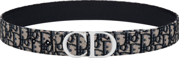Dior Beige Oblique And Silver Cd Logo Buckle Belt