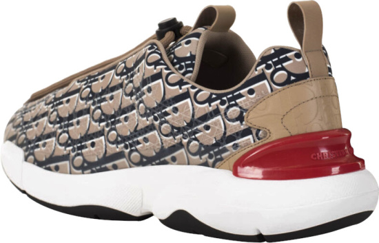 Dior Beige Sneakers With Allover Print And Red Heel