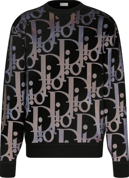 Dior Black And Silver Tone Reflective Oversized Oblique Print Crewneck Sweatshirt