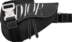 Dior x Shawn Black Leather Logo Saddle Bag