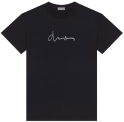 Dior Black T Shirt With Silver Embroidered Cursive Logo Worn By Lil Baby