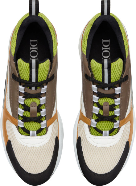 Dior Cream Brown And Lime Green B22 Sneakers