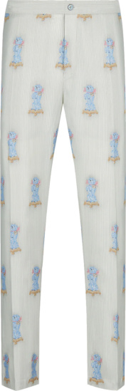 Dior Grey Striped And Blue Dog Print Pajama Pants