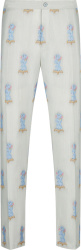 Grey Pinstriped & Blue Dog Print Pajama Pants