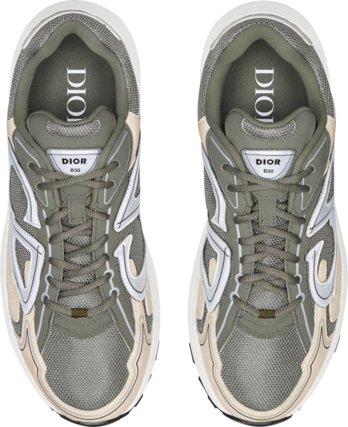 Dior Ivory And Olive Green B30 Sneakers