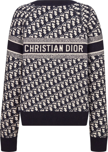 Dior Navy And White Oblique Striped Cashmere Sweater
