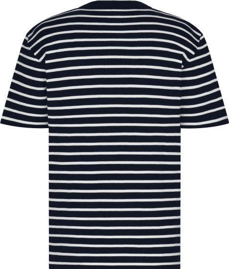 Dior Navy Blue And White Striped Logo Intarsia T Shirt