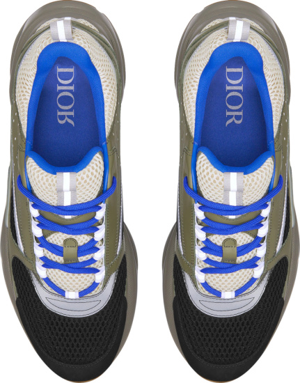 Dior Olive Green Ivory Black And Royal Blue B22 Sneakers