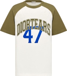 Dior Tears White And Olive Green 47 Logo T Shirt