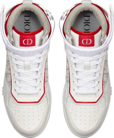 Dior White And Red Galaxy Oblique B27 High Top Sneakers