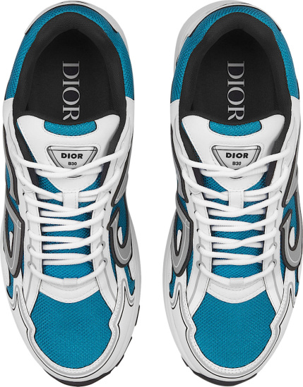 Dior White And Teal Blue B30 Sneakers