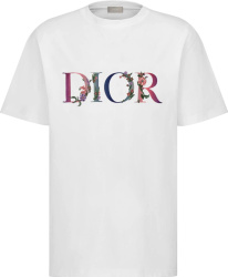 Dior White Flowers Logo Embroidered T Shirt 113j686a0554 C084