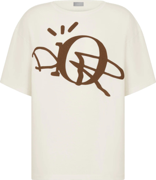 Dior X Cactus Jack White And Brown Oversized Logo T Shirt