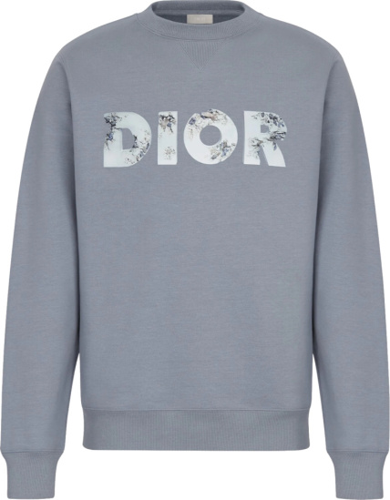 Dior X Daniel Arsham Eroded Logo Print Grey Sweatshirt