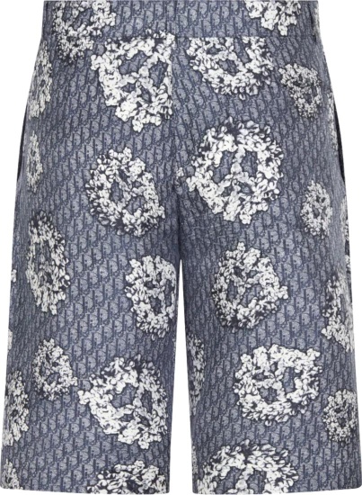 Dior X Denim Tears Blue Oblique Cotton Wreath Print Silk Shorts