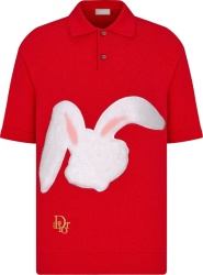 Dior X Erl Red Bunny Patch Polo Shirt