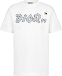 Dior X Kaws Grey Logo Print Whtie T Shirt