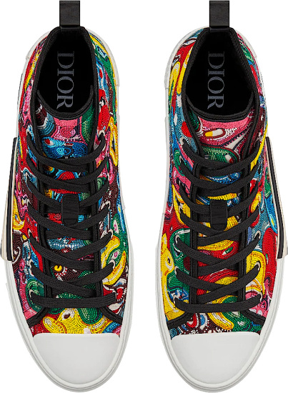 Dior X Kenny Scharf Multicolor High Top Beaded Sneakers
