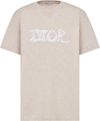Dior X Peter Doig Beige And White Logo Emboridered T Shirt 143j685c0677 C180