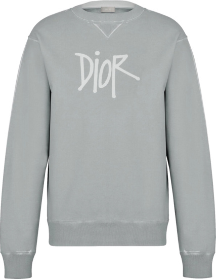 Dior X Shawn Grey Logo Print Sweatshirt