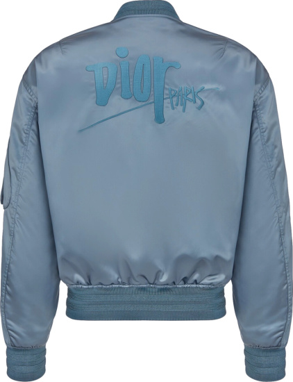 Dior X Shawn Stussy Blue Satin Bomber Jacket