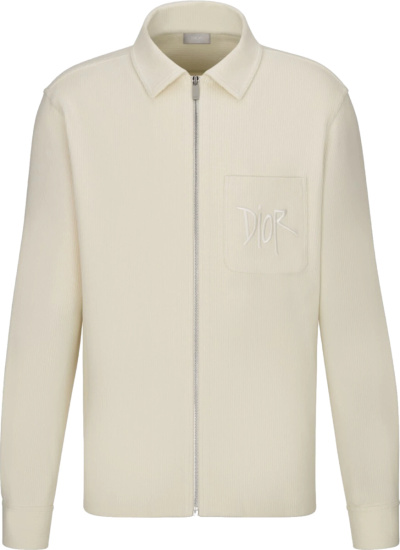 Dior X Shawn Stussy White Ribbed Corduroy Shirt Jacket