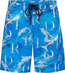 Dior X Sorayama Blue Water Print Swim Shorts