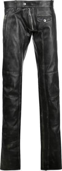 Distressed Black Leather Biker Pants