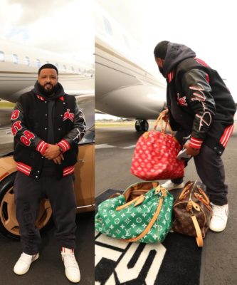 Dj Khaled Jordan X Awake Ny Varsity Jacket Sweatpants Sneakers Louis Vuitton Bags