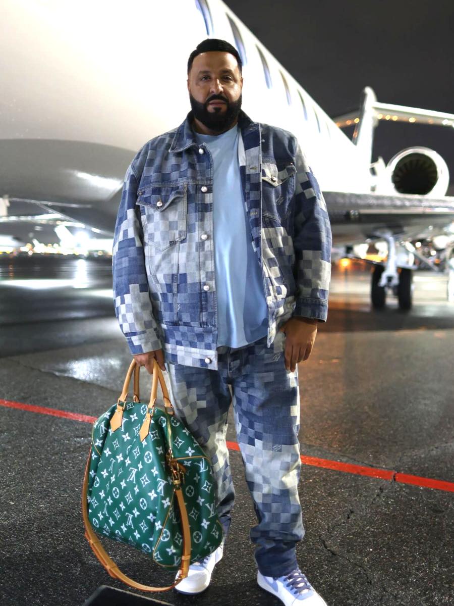 DJ Khaled: Louis Vuitton Blue Camo Denim Jacket + Jeans & Rolex 'Daytona' Watch