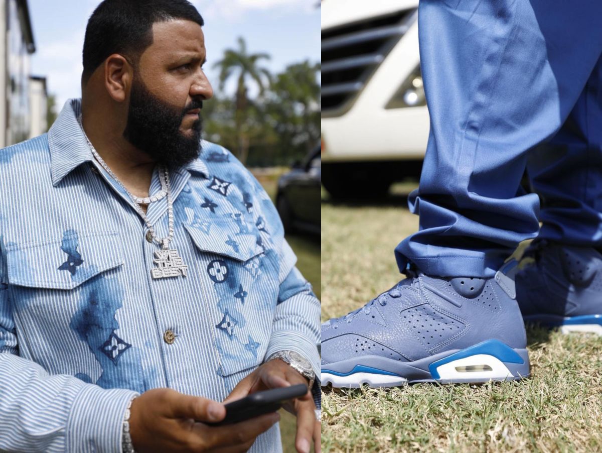 DJ Khaled Wearing a Matching Blue Louis Vuitton, & Jordan Outfit