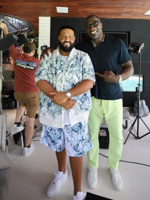 Dj Khaled Wearing A Louis Vuitton Coral Print Shirt And Shorts With Nike Af1s