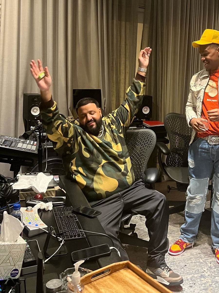 DJ Khaled Hits The Studio In a Camo Marni & Jordan Outfit