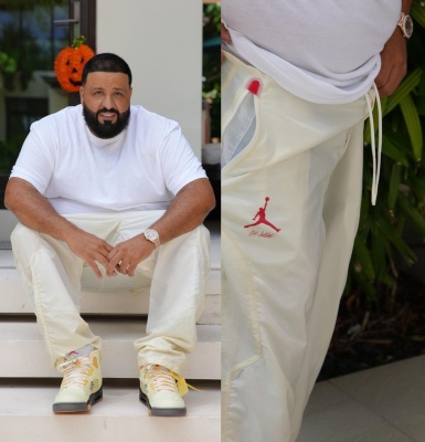 Dj Khaled Wearing A Rolex Day Date Watch With Jordan X Off White Trackpants And Sneakers