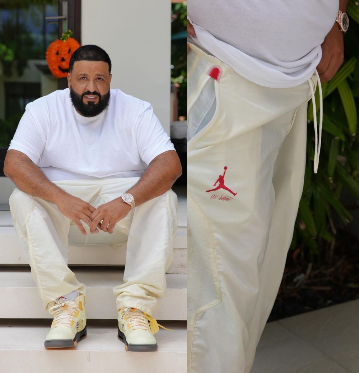 DJ Khaled Wearing Jordan x Off-White Trackpants & Sneakers With a Matching Rolex
