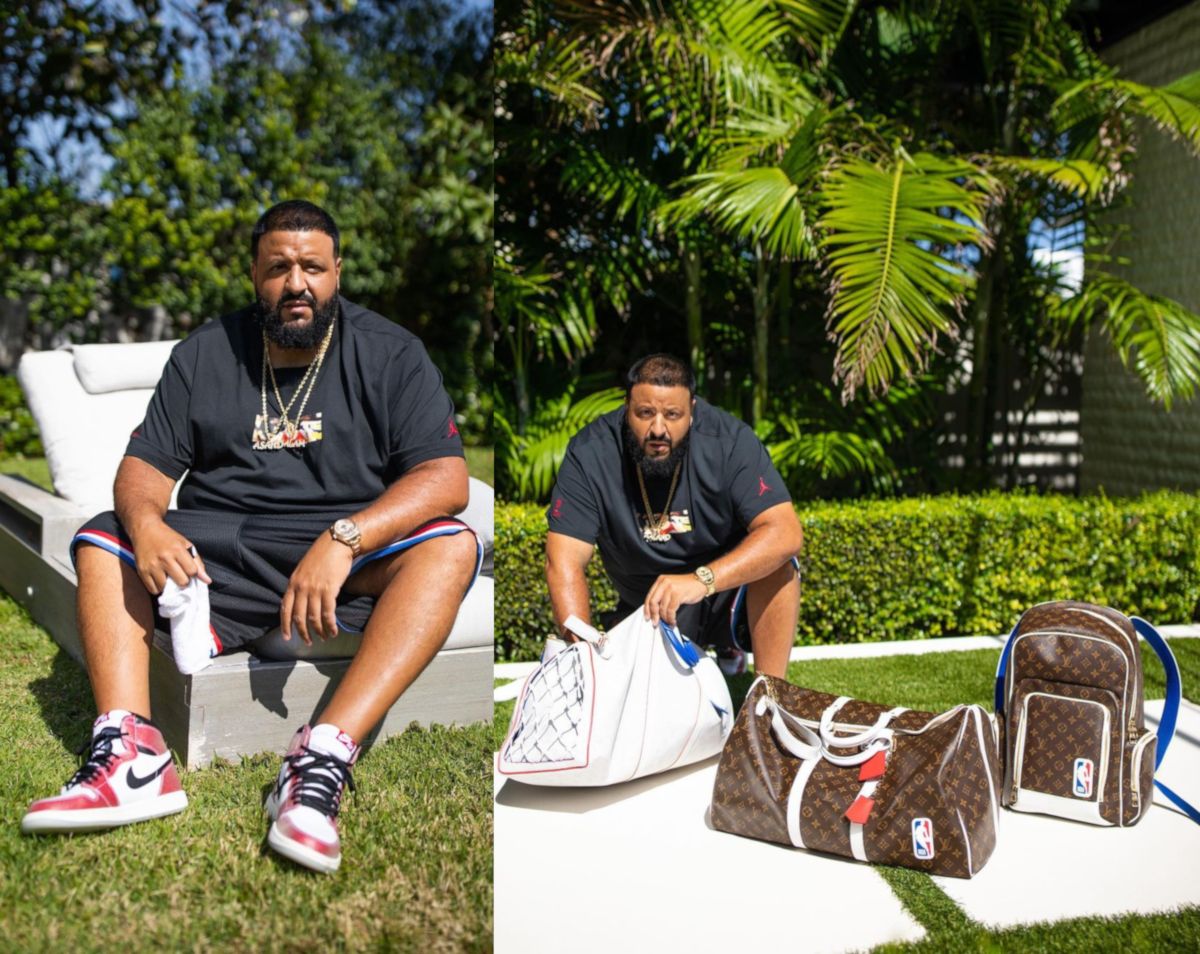 djkhaled sitting courtside with the Louis Vuitton Air Force 1 Low and  pillow on the ground 😂