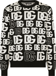 Dolce And Gabbana Black And Allover Big White Dg Logo Sweater