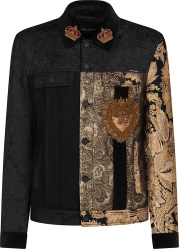 Black & Gold Baroque Paneled Denim Jacket