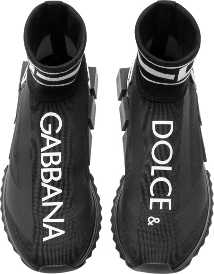 Dolce And Gabbana Black And White Logo Sock Sneakers