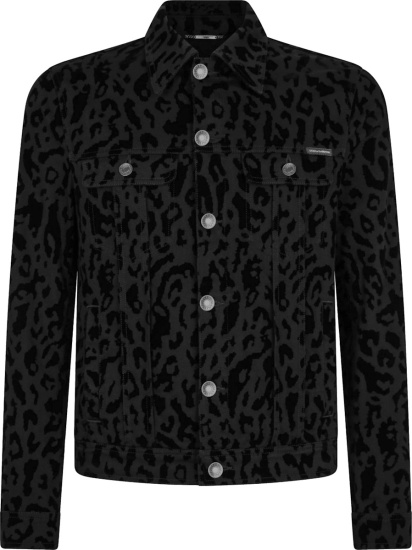 Dolce And Gabbana Black Leopard Print Denim Jacket