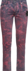 Dolce And Gabbana Fuchsia And Black Tie Dye Crest Logo Patch Jeans