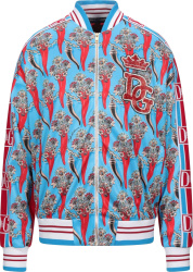 Dolce And Gabbana Light Blue And Red Chile Print Track Jacket