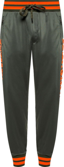 Dolce And Gabbana Olive Green And Neon Orange Rubber Logo Trackpants