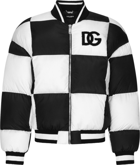 Dolce And Gabbana White And Black Checkered Down Bomber Jacket