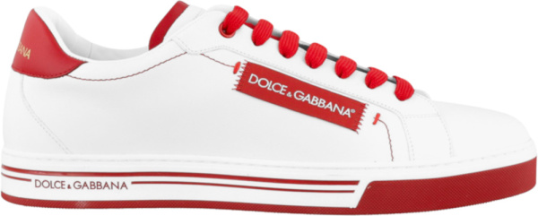 Dolce And Gabbana White And Red Roma Low Top Sneakers