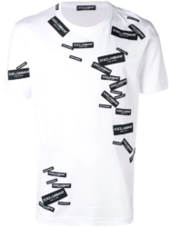Dolce And Gabbana White T Shirt With Black Allover Labels