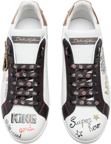 Dolce Gabbana Portofino Sneakers In Printed Nappa Calfskin With Patch