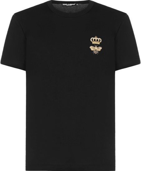 Dolce Gabbana Bee Crown Embroidered Black T Shirt