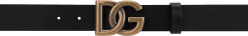Dolce Gabbana Black And Antique Gold Dg Buckle Belt